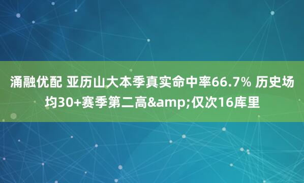 涌融优配 亚历山大本季真实命中率66.7% 历史场均30+赛季第二高&仅次16库里