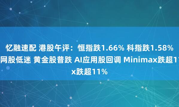 忆融速配 港股午评：恒指跌1.66% 科指跌1.58% 科网股低迷 黄金股普跌 AI应用股回调 Minimax跌超11%